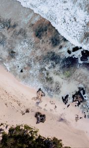 Preview wallpaper sea, beach, aerial view, waves, sand