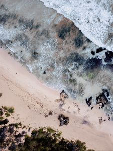 Preview wallpaper sea, beach, aerial view, waves, sand