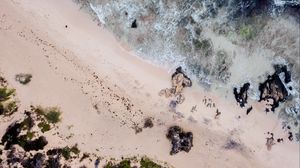 Preview wallpaper sea, beach, aerial view, waves, sand