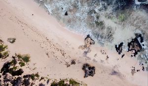 Preview wallpaper sea, beach, aerial view, waves, sand