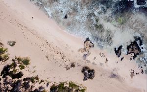 Preview wallpaper sea, beach, aerial view, waves, sand