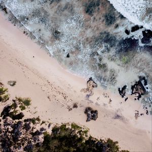 Preview wallpaper sea, beach, aerial view, waves, sand