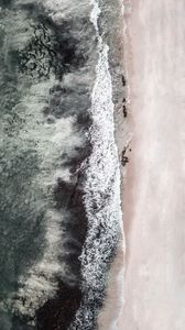Preview wallpaper sea, beach, aerial view, wave, surf, sand