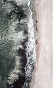 Preview wallpaper sea, beach, aerial view, wave, surf, sand