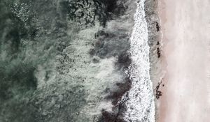 Preview wallpaper sea, beach, aerial view, wave, surf, sand