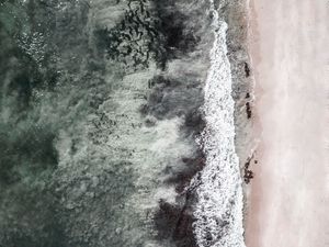 Preview wallpaper sea, beach, aerial view, wave, surf, sand