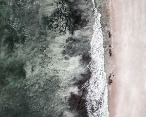 Preview wallpaper sea, beach, aerial view, wave, surf, sand
