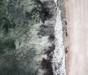 Preview wallpaper sea, beach, aerial view, wave, surf, sand