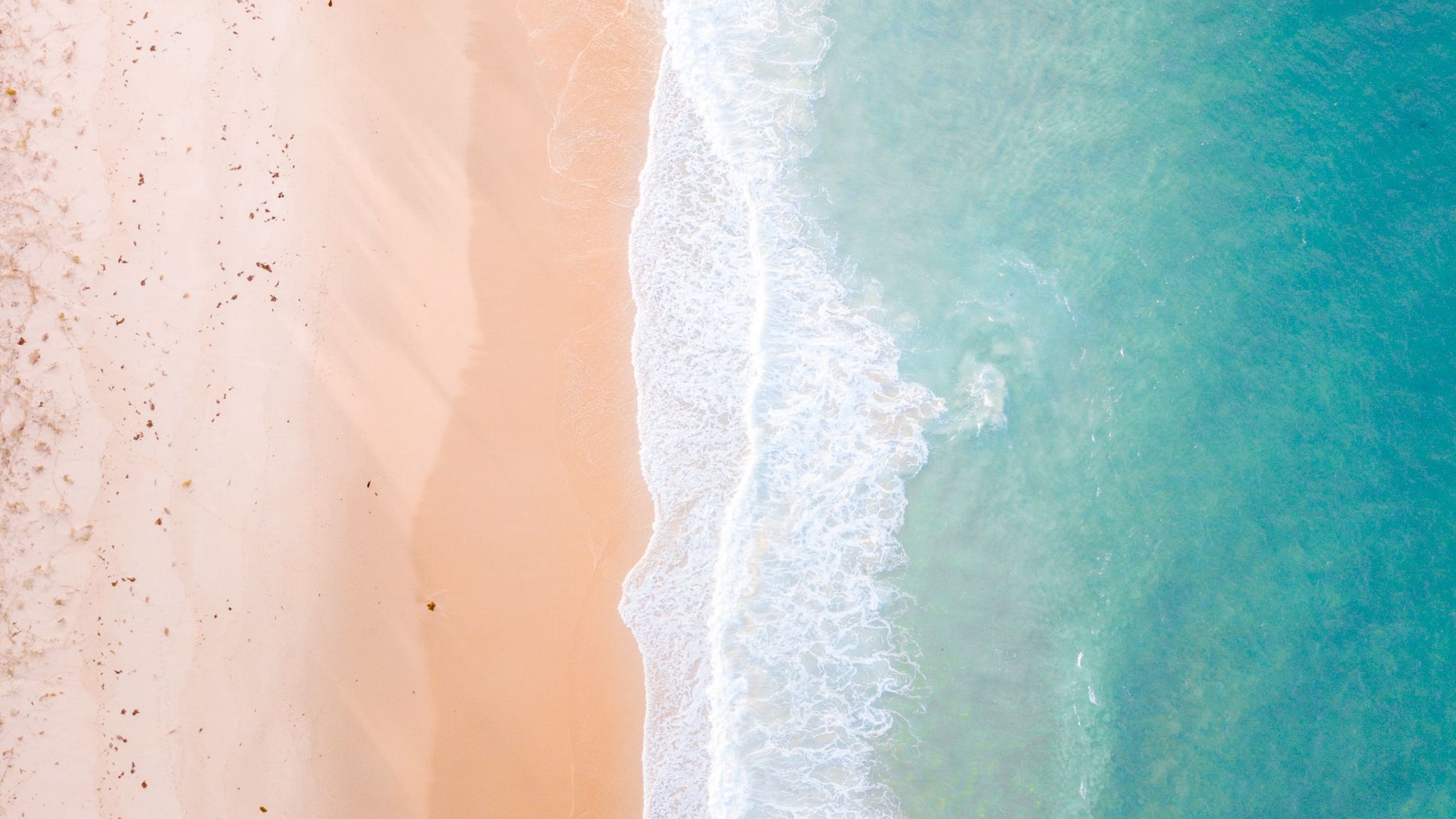 Download Wallpaper 2048x1152 Sea Beach Aerial View Surf Wave