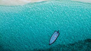 Preview wallpaper sea, beach, aerial view, boat, water