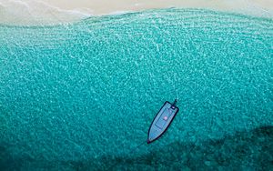 Preview wallpaper sea, beach, aerial view, boat, water