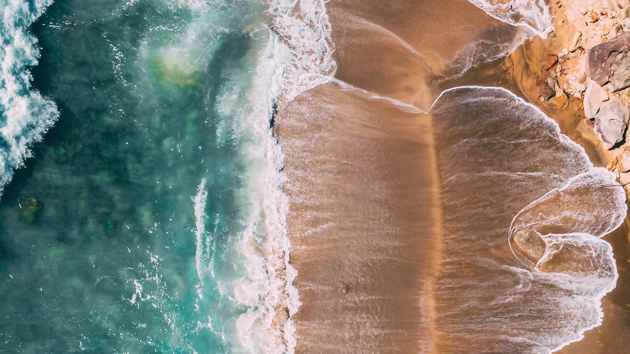 Wallpaper sea, beach, aerial view, foam
