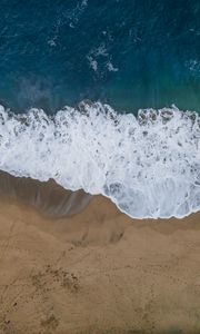 Preview wallpaper sea, beach, aerial view, wave, water, sand