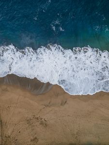 Preview wallpaper sea, beach, aerial view, wave, water, sand