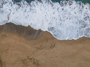 Preview wallpaper sea, beach, aerial view, wave, water, sand