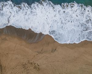 Preview wallpaper sea, beach, aerial view, wave, water, sand