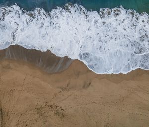 Preview wallpaper sea, beach, aerial view, wave, water, sand