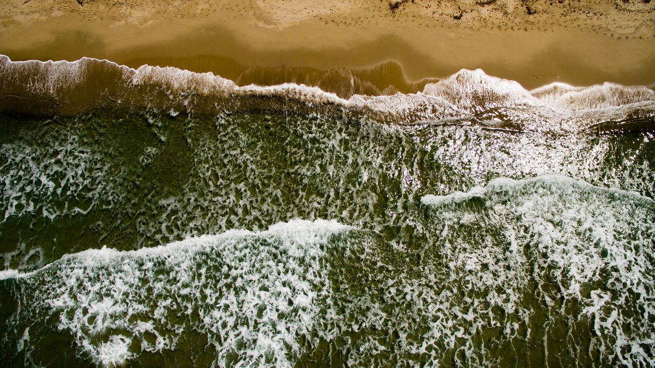 Wallpaper sea, beach, aerial view, waves