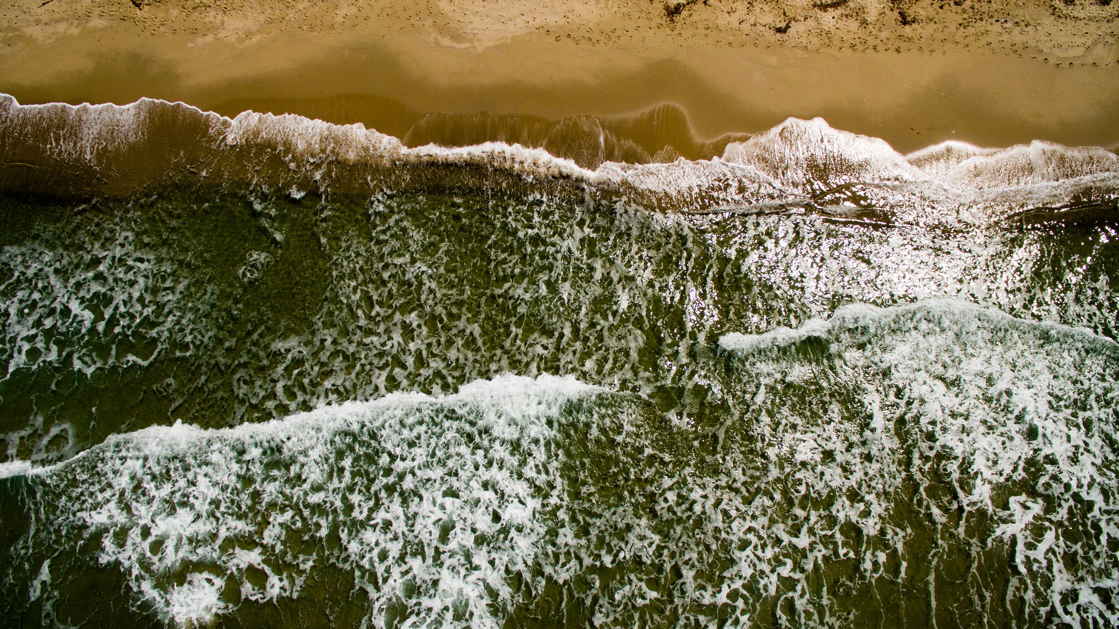 Download wallpaper 3840x2160 sea, beach, aerial view, waves 4k uhd 16:9