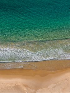 Preview wallpaper sea, beach, aerial view, wave, surf, water