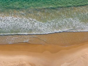 Preview wallpaper sea, beach, aerial view, wave, surf, water