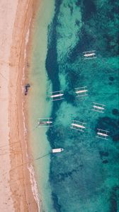 Preview wallpaper sea, beach, boats, aerial view