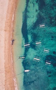 Preview wallpaper sea, beach, boats, aerial view