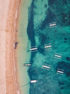 Preview wallpaper sea, beach, boats, aerial view