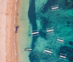 Preview wallpaper sea, beach, boats, aerial view