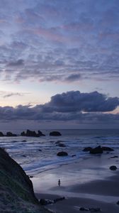 Preview wallpaper sea, beach, clouds, nature, dawn