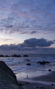 Preview wallpaper sea, beach, clouds, nature, dawn