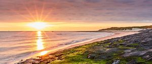 Preview wallpaper sea, beach, coast, rays, sun
