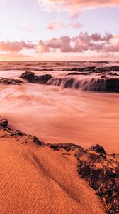 Preview wallpaper sea, beach, coast, waves, rocks, clouds