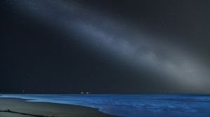 Preview wallpaper sea, beach, night, starry sky, dark