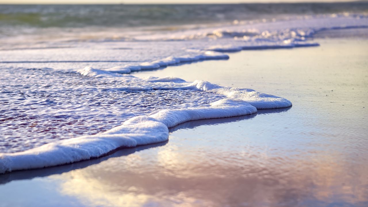 Wallpaper sea, beach, sea foam, clouds, sky, nature