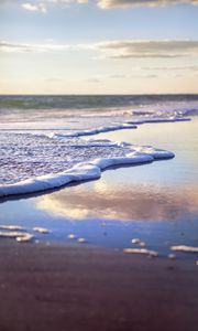 Preview wallpaper sea, beach, sea foam, clouds, sky, nature