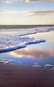 Preview wallpaper sea, beach, sea foam, clouds, sky, nature