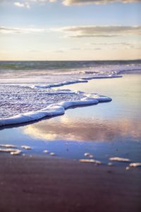 Preview wallpaper sea, beach, sea foam, clouds, sky, nature