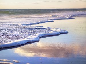 Preview wallpaper sea, beach, sea foam, clouds, sky, nature