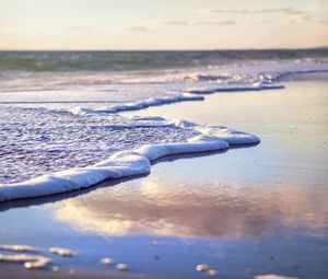 Preview wallpaper sea, beach, sea foam, clouds, sky, nature