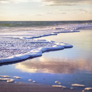 Preview wallpaper sea, beach, sea foam, clouds, sky, nature