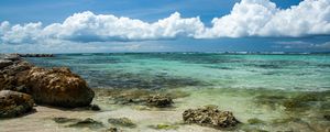 Preview wallpaper sea, beach, stones, clouds, nature