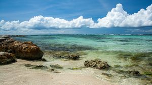 Preview wallpaper sea, beach, stones, clouds, nature