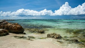 Preview wallpaper sea, beach, stones, clouds, nature