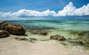 Preview wallpaper sea, beach, stones, clouds, nature