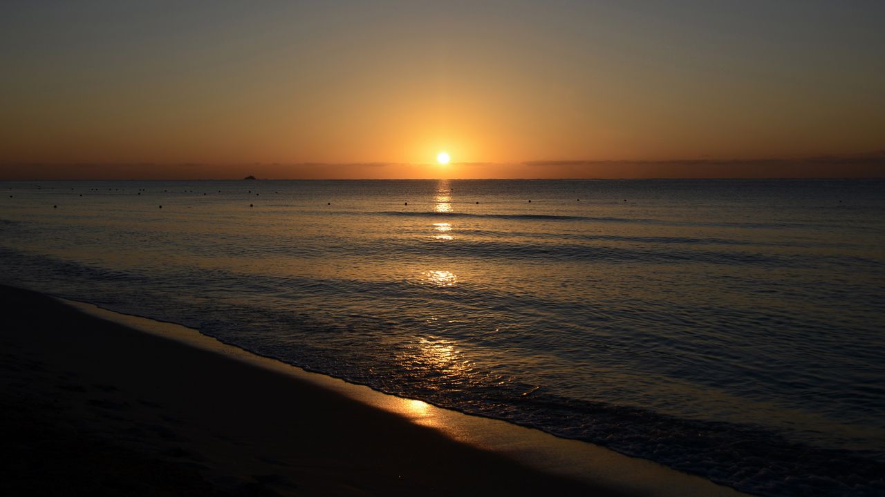 Wallpaper sea, beach, sunset, ebb, sun, reflection