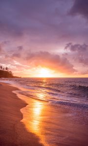 Preview wallpaper sea, beach, sunset, waves, surf