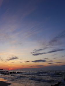 Preview wallpaper sea, beach, sunset, dusk, waves