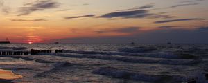 Preview wallpaper sea, beach, sunset, dusk, waves