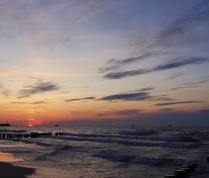 Preview wallpaper sea, beach, sunset, dusk, waves